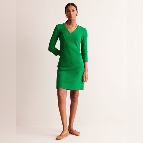 Boden Bronte Jersey Dress Cotton Blend Pink Ribbed V Neck 6 Tall - Picture 9 of 11